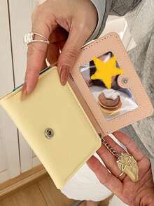 Cute Polka Dot 3-Fold Wallet With Button Decor & Star Wing Charm,Cute Ladybug Portable Coin Purse,Compact Women's Short Purse,Daily Card Organizer - Multicolor - View 2