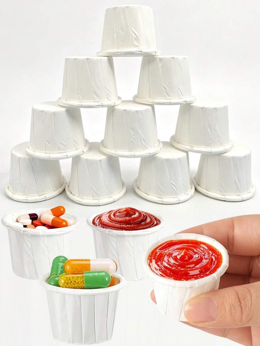 50pcs/100pcs Gelas Mini Putih untuk Mencicipi, Gelas Porsi Kertas, Gelas Jeli, Cocok untuk Saus Tomat, Saus, Obat-obatan, Mencicipi, Sampel, Mengukur, dan Membagi Porsi Makanan Penutup - View 1