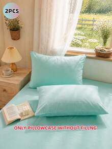 2 buah Sarung Bantal Polos Hijau Muda Super Lembut Ringan dengan Sentuhan Seperti Awan, Penutup Amplop, Warna Solid, untuk Kamar Tidur, Asrama, dan Sekolah. - Tunas Hijau - View 2