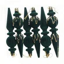 6Pcs Velvet Icicle Ornaments For Christmas Tree Holiday Hanging Decorations - Olive Green - View 3