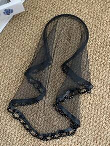 1PC Black Beaded Tulle Headband, Halloween Ghost Bride Veil Headpiece, Dark-Themed Bachelorette Party Hair Accessory - Black - View 10