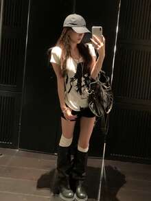 Atasan Wanita Hip Hop Motif Huruf Leher Bulat Lengan Pendek Gaya Streetwear - Putih - View 3