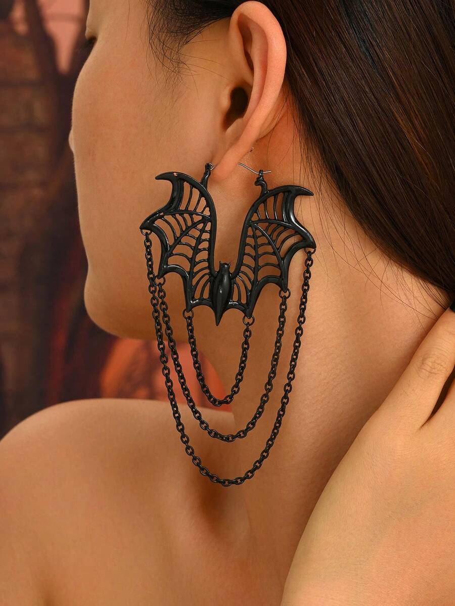 1 par de pendientes de calavera 3D de estilo gótico en plata para mujeres Halloween - Calavera plateada - Ver 1