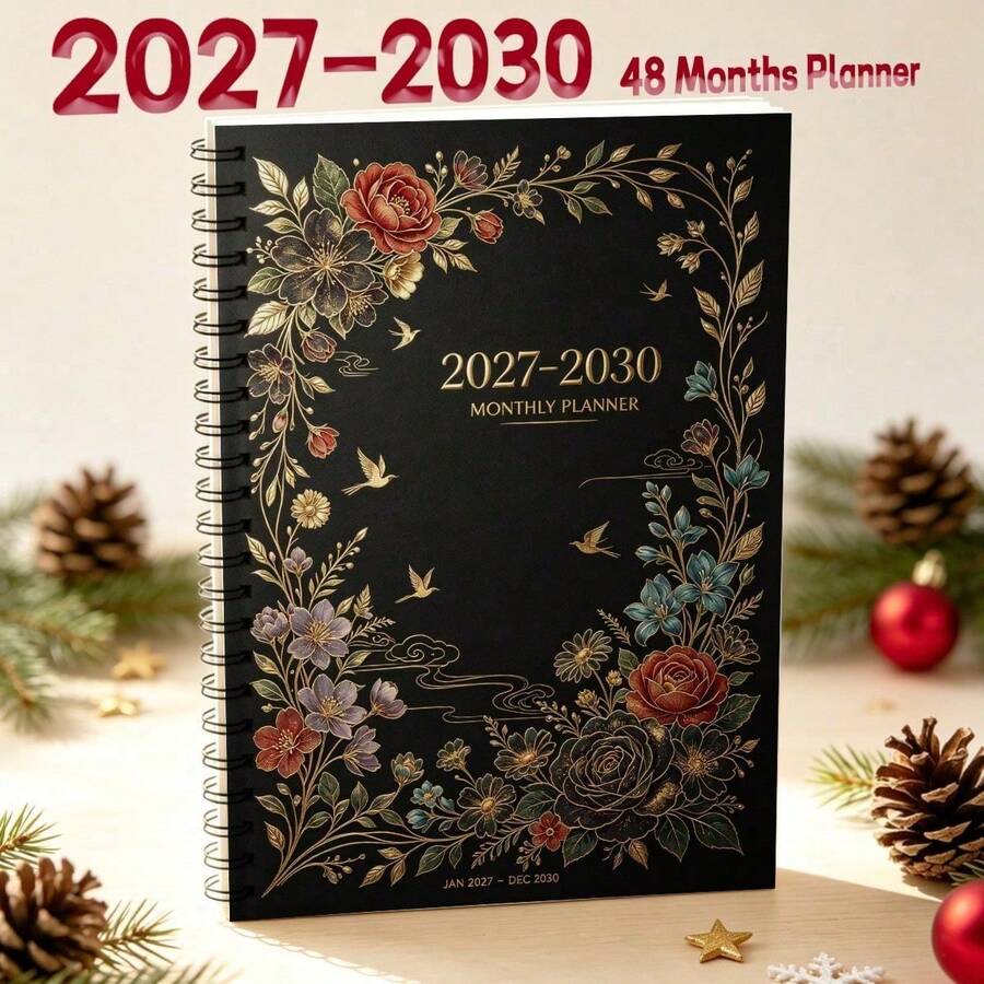 1PC A5 4-Year Monthly Planner 2027-2030, Elegant Purple Iris Cover Design, Spiral Bound 48-Month Calendar Notebook With Tabs, Twin-Wire Premium Paper, Weekly & Monthly Organizer For Student Office School Home - A5 - View 1