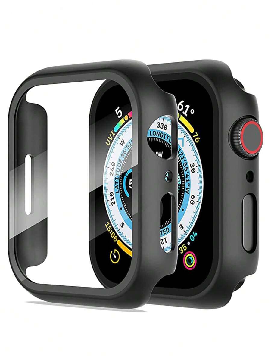 1pc Fashion New PC Watch Protective Case Compatible With Apple Watch 38mm 40mm 41mm 45mm 44mm 42mm 49mm Compatible With Apple Watch Ultra Series Ultra 9 8 7 6 5 4 3 2 1 SE Waterproof Anti-Scratch Anti-Collision Double-Row Rhinestone Watch Protective Case For Women And Men - Black - View 1