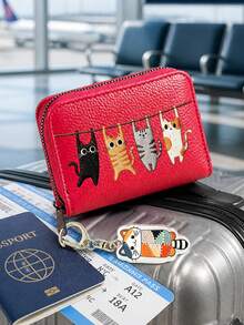 Colorblock Kitten Hanging Ornament, Cute Cat Swinging Print Pattern, Lychee Textured Leather Coin Purse Card Holder, Small Zipper Wallet Mini Storage Bag, Kitten Keychain Accessory, Portable Zipper Card Sleeve Coin Pouch, For Women Girls Teenagers Daily Use, Travel Shopping Dating Office Dorm School Essential, Compact Pocket Wallet Clutch For Cash Cards Coins Keys - Multicolor - View 3