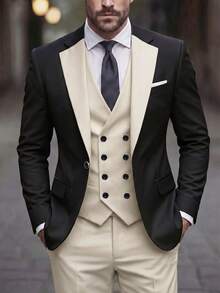 Men's 3-Piece Suit, Blazer + Vest + Trousers, Fashionable And High Quality, Suitable For Weddings, Parties Or Formal Events - Beige - View 2