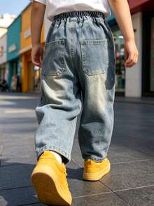 Quần jean denim dáng rộng cho bé trai mùa thu có túi, phù hợp mặc hàng ngày mùa tựu trường - Màu xanh nhạt - Xem 2