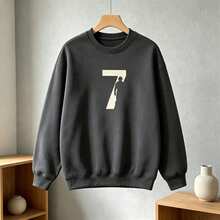 6Heavyweight Fabric American-Style Loose Casual Crew Neck Sweatshirt, Unisex, Versatile  Pullover - 灰色 - 查看 7