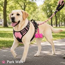 BVEOYPET 3pcs Pink Dog Walking Set, Includes Adjustable Reflective Harness, Extended Leash, Bone-Shaped Poop Bag Dispenser, Cute Outdoor Pet Travel Accessories Suitable For Small, Medium And Large Dogs - Pink - View 6