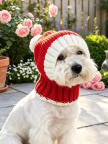 PETCIRCLE 1PC Pet Accessory Small Dog Puppy Cat Cute Versatile Windproof Warm Lightweight Breathable Pointed Knit Hat - Red Christmas - Red - View 1