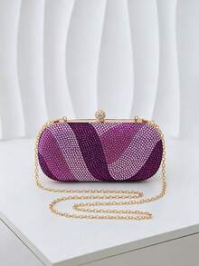 Women's Evening Clutch, Oval Hard Shell Clutch, Rhinestone Ball Clasp, Fashionable Portable Hard Shell Women's Handbag, Suitable For Balls, Weddings, Cocktail Parties - Purple - View 6