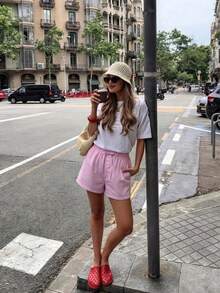JustMiss Women's Short Woven A-Line Loose Casual Shorts, Korean Style, Spring/Summer - Pink - View 5