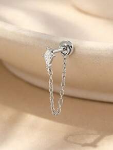 1pc Tassel 925 Sterling Silver Ear Studs For Women, Classic Cartilage Earring Suitable For Helix/Conch/Ear Cartilage, Flat Back Design, Exquisite Jewelry For Daily Wear And Party - Silver - View 3
