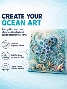 1pc Ocean Theme Pearl Art DIY Kit 3D Bead Diamond Painting For Adults,Assorted Gems Add Raised Detail To Coastal Scenes For An Engaging Hands-On Activity And Decorative Display - Multiple Styles - View 4