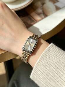 sottas New INS Style Gold Square Women's Watch, Minimalist Elegant Casual Versatile Luxury Niche Steel Band Quartz Watch - White - View 1