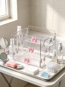 Pink Bow Desktop Organizer/Portable Three-Tier Storage Rack/Cosmetic Organizer/Suitable For Storing Lipsticks, Perfumes, Makeup Brushes, Toners, Lotions, Etc./Applicable For Bathrooms, Bedrooms, And Vanities/Desk & Drawer Organizer For Home Storage - Multicolor - View 7