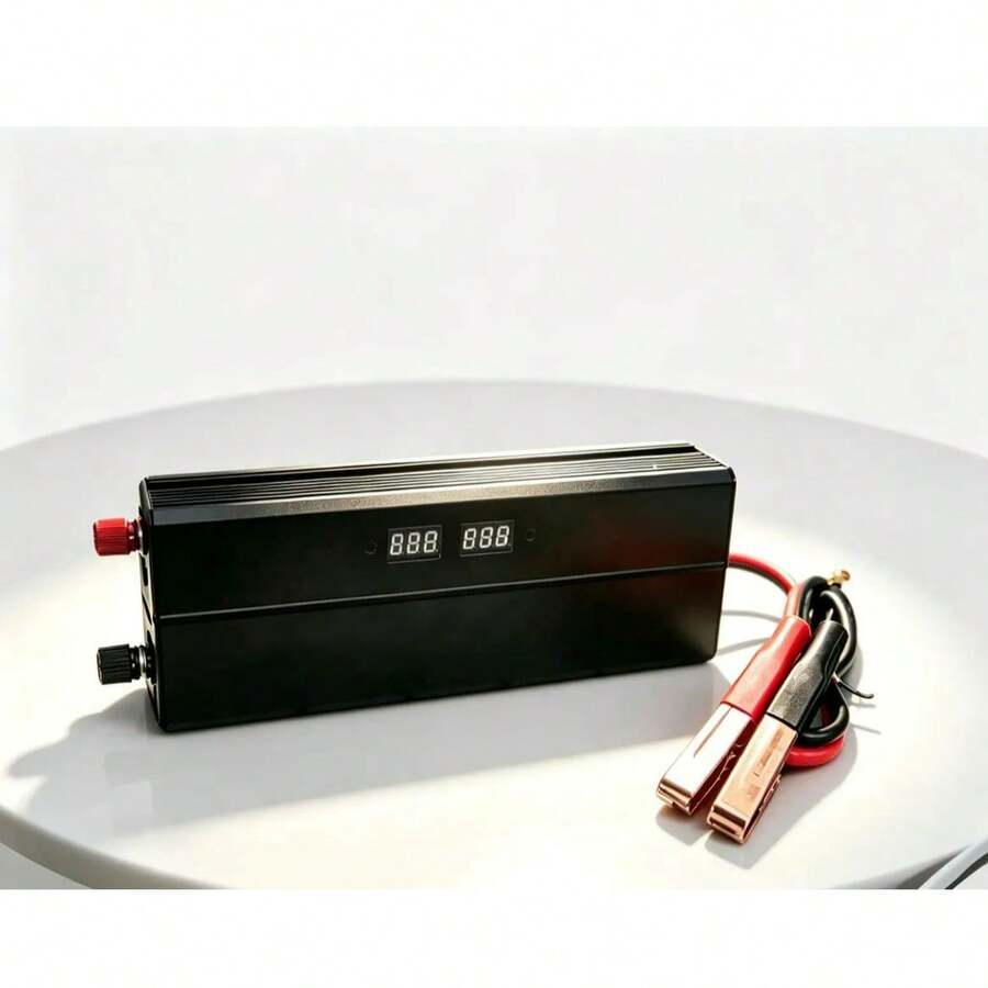 Inversor de tensão automotivo 800W potência de pico 1600W conversor 12V para 110V onda senoidal corrigida com display digital tomada padrão brasileiro duas portas USB QC3.0 para carro acampamento energia solar e uso emergencial W - A - Visão 1