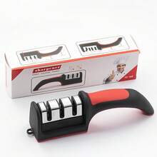 1pc 3-Stage/4-Stage Kitchen Knife Sharpener, Ceramic Blade Sharpening Tool, Boxed - Black - View 5