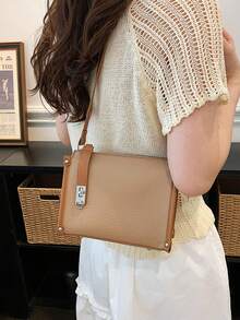 Solid Color PU Material Zipper Closure Women's Bag, Simple And Stylish Versatile Shoulder Diagonal Cross Bag, Women's Daily Commuting Use - Khaki - View 2