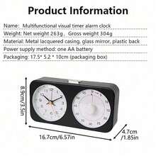 Multi Functional Visual Timed Alarm Clock With Clock, 60 Minute Countdown, Snooze Function, Dual Screen Clock Timer, With Alarm Clock, Silent Time Management Tool, Suitable For Home Decoration In Classrooms, Homes, Kitchens, And Workplaces - 1 - View 3