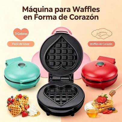 Máquina de gofres con forma de corazón para el desayuno, máquina de gofres para hacer gofres calientes, máquina de gofres con placas antiadherentes de doble cara, calentamiento rápido, fácil de limpiar, se puede usar para hacer desayunos, postres y sándwiches.