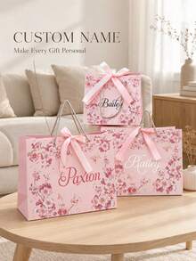 1pc Personalized Gift Bag With Ribbon, Customized Name Bridesmaid Gift Bag, Foldable Lightweight Tote Bag, Suitable For Bridal Shower And Party Favors - Multicolor - View 1