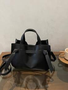 1pc Solid Color PU Portable Magnetic Fashion Women's Handbag With Strap Decoration, Suitable For Autumn/Winter Daily Shopping - Black - View 6