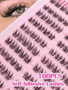 Rikuaild 100pcs Self-Adhesive False Eyelash Clusters, 10-16mm Mixed Length Fluffy Single Clusters, Self-Adhesive DIY Eyelash Extensions, Natural Curl D Curl Eyelash Clusters Angel Lashes, False Eyelashes, Daily Wear - Black - View 2