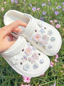 18pcs Pink Small Flower Accessories, Bowknot DIY Shoe Decor, Suitable For Perforated Sandals, Elegant And Fashionable, Gift For Girlfriend - Pink - View 8