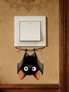1pc Hanging Bat Switch Sticker, Cute And Creative, Self-Adhesive PVC Wall Decal For Bedroom, Living Room, Kitchen, Bathroom, Cafe, Cute Holiday Gift - A - View 5