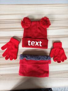 1 Set Customized Printed Name Knitted Baby Hat, Y2K Style Toddler Thick Warm Woolen Hat Set With Pom Pom, Comfortable Soft Elastic Thick, Suitable For Winter Outings - Multicolor - View 8