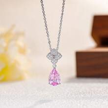 S925 Pure Silver Teardrop Powder Pendant Necklace And Earrings, Elegant And Exquisite Accessories, Suitable For Ladies' Wedding Banquets And Parties - Pink - View 6