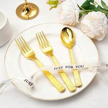 20pcs Gold Cutlery Set - Reusable Forks And Spoons, Dishwasher , Suitable For Parties, Birthdays, Weddings, Shatterproof Elegant Tableware - Gold - View 5