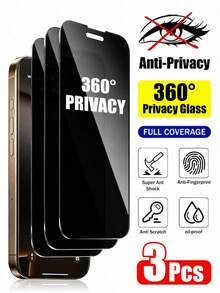 3PCS 360° Privacy Screen Protector, Full Angle Anti-Spy Tempered Glass, Blackout & Scratch Resistant Compatible With Iphone 18 Pro 18 Pro Max 17 16 15 14 13 12 11 Pro Max Pro XR X XS Max Plus, Ideal For Business Travel, Confidential Work & Commuting, Seamless Touch & Bubble-Free - Black - View 22