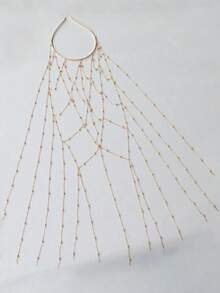 Exquisite Shiny Hollow Mesh Hair Chain Tassel Hair Accessory, Versatile Hair Ornament For Women, Suitable For Banquet And Party - Gold - View 5