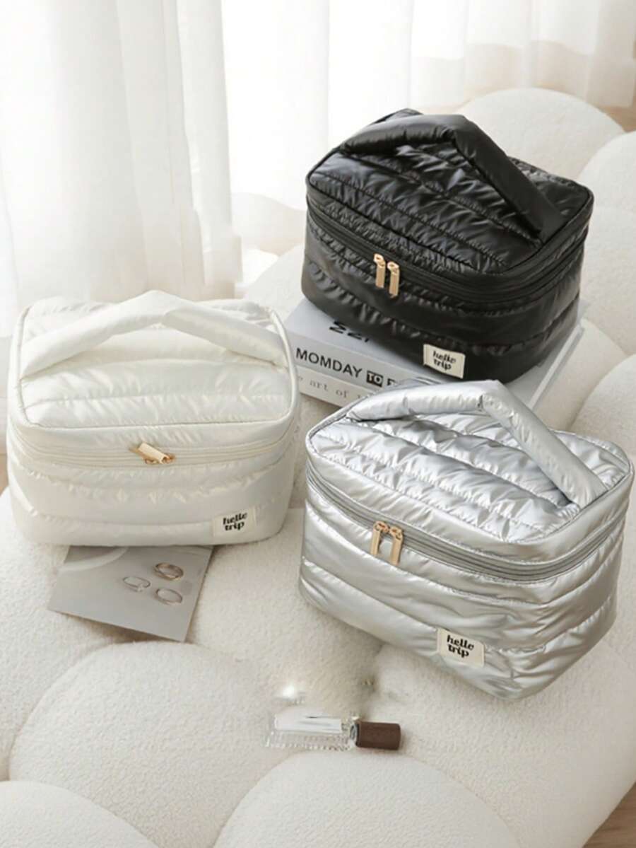 Cosmetics And Skincare Storage Bag, Pearl Luster Handheld Makeup Bag, Soft Cloud Makeup Bag, Handheld Toiletry Bag, Quilted