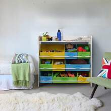 Organizador de Juguetes con 9 contenedores extraíbles de Tela no Tejida, Unidad de Almacenamiento para niños y estantería para guardería, Sala de Juegos, Arco Iris sin Adhesivo - Multicolor - Ver 5