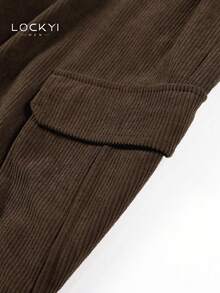 1pc Men's Spring/Autumn American Street Style Corduroy Multi-Pocket Drawstring Casual Long Pants - Brown - View 5
