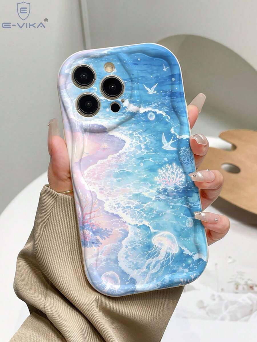 1件時尚貝殼與海星亮面印花加厚防摔手機殼，相容於 Apple 系列與系列