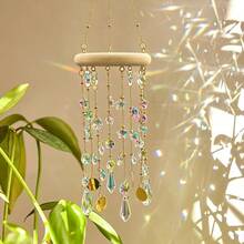 1PC Crystal Sun Catcher Wind Chime, Gold Chain Iridescent Crystal Pendant, Luxury Home Window Decor - A - View 3