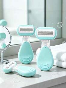 Green Women's Hair Removal Razor, Suitable For Underarms, Legs And Bikini Area, Portable Manual Razor, Green Manual Safety Razor Blade For Bikini Hair Removal/5-Layer Stainless Steel Replaceable Razor Head, Girls Gift Travel Essential (Handle + Razor Head + Storage Box). Suitable For Summer Travel, Outings, Commuting, Work, College Students, Women, Also As A Gift For Sisters, Girls And Friends. - Multicolor - View 2