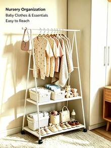 Wheeled Triangular Simple Clothes Rack, Freestanding Vertical Drying Rack, Home Storage Clothes Hanger Rack For Bedroom - White - View 5