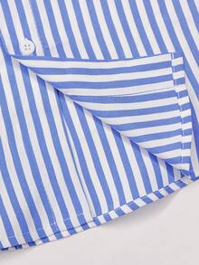 Men's Casual Woven Simple Blue & White Striped Shirt - Baby Blue - View 8