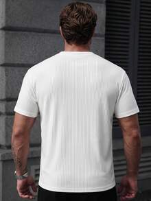 1pc Men's Casual Round Neck Solid Color Short Sleeve T-Shirt - White - View 2