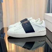 White Leather Sneakers With VL Rivets, Plus-Size Couple's Skating Shoes In Stock, Casual Platform Shoes, Lightweight Color-Block Sneakers - 深藍色 - 查看 4