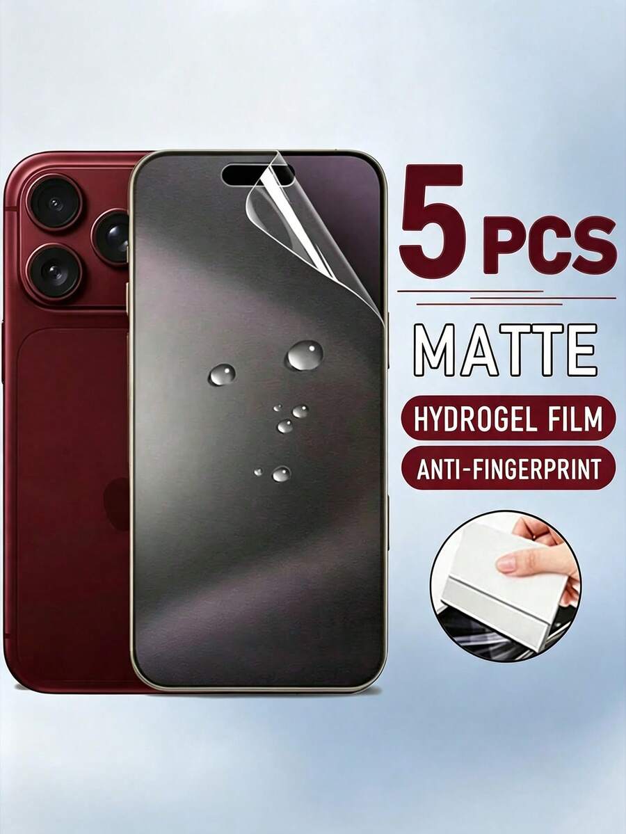 5 Pcs Matte Hydrogel Film Compatible With IPhone 18 Pro Max 17 Air 16 Pro Max 16e 15 Pro 14 Plus 13 12 11 X XS MAX XR-Full Screen Protective, Scratch-Resistant, Anti-Glare, Oil-Resistant, Fingerprint-Resistant, High-Sensitivity Touch, Perfect Fit, No Bubbles - Clear - View 1