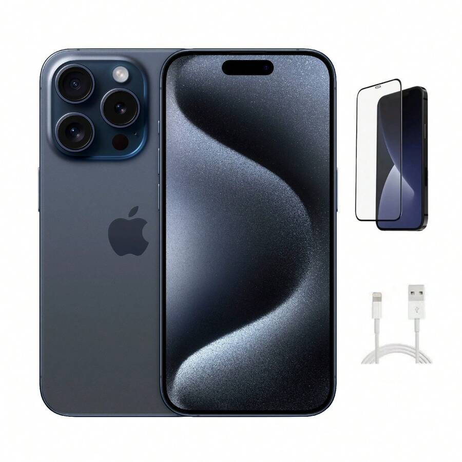 Refurbished Apple IPhone 15 Pro A2848 (Fully Unlocked) 128GB Blue Titanium (Grade B) W/ Pre-Installed Tempered Glass - 查看 1
