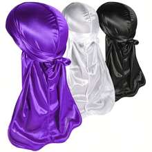 ZTZI 3Pcs Satin Durag, Black White Silk Wave Cap With Long Tail For Braids Dreadlocks 360 Waves Solid Color Polyester (Polyester) Durag All Season - S3pcs4801 - View 17