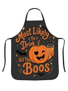 1pc Halloween Pumpkin Ghost Apron, American Cartoon Funny Slogan Print, Polyester Material, 55*68cm, Home Use Cocktail Baking Anti-Stain Apron, Halloween Party Kitchen Gift Workwear - Multicolor - View 13